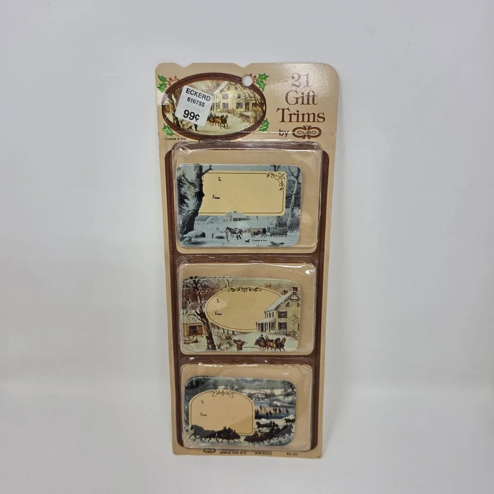 NOS 3 Packs Sealed Vintage Christmas Gift Tags Courier & Ives Cleo Papercraft